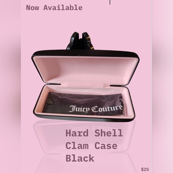 Juicy Couture Hard Shell Clam Case Black Gothic Letters Lens Cloth Pink Lining - Picture 3 of 5